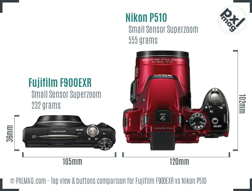 Fujifilm F900EXR vs Nikon P510 top view buttons comparison