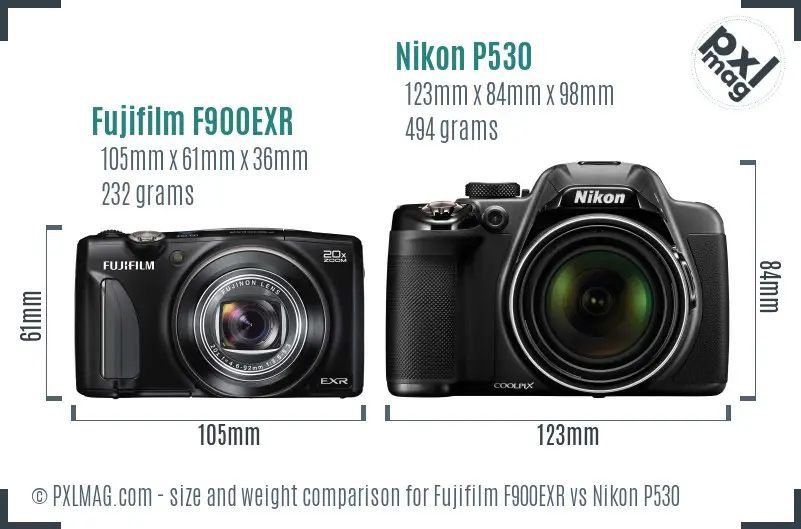 Fujifilm F900EXR vs Nikon P530 size comparison Fujifilm F900EXR vs Nikon P530 size comparison