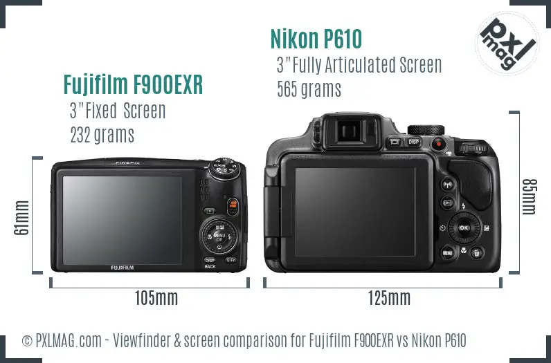 Fujifilm F900EXR vs Nikon P610 Screen and Viewfinder comparison