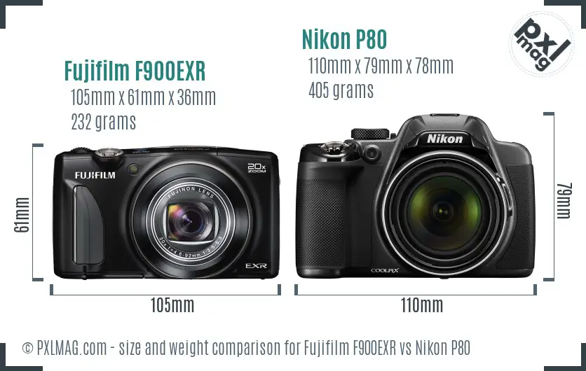 Fujifilm F900EXR vs Nikon P80 size comparison