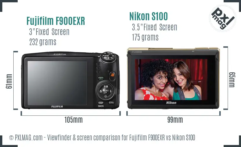 Fujifilm F900EXR vs Nikon S100 Screen and Viewfinder comparison Fujifilm F900EXR vs Nikon S100 Screen and Viewfinder comparison