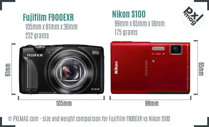 Fujifilm F900EXR vs Nikon S100 size comparison Fujifilm F900EXR vs Nikon S100 size comparison
