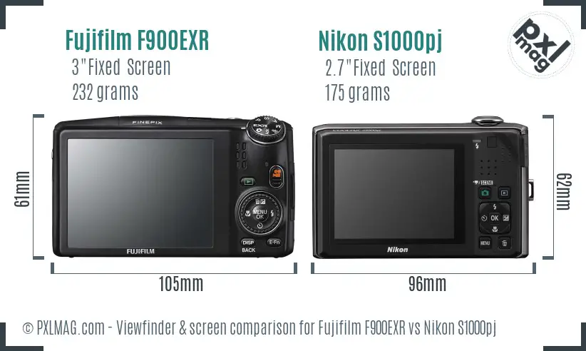 Fujifilm F900EXR vs Nikon S1000pj Screen and Viewfinder comparison