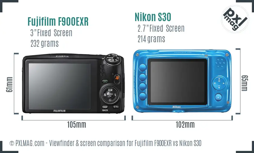 Fujifilm F900EXR vs Nikon S30 Screen and Viewfinder comparison