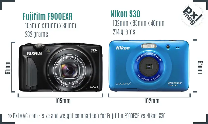 Fujifilm F900EXR vs Nikon S30 size comparison