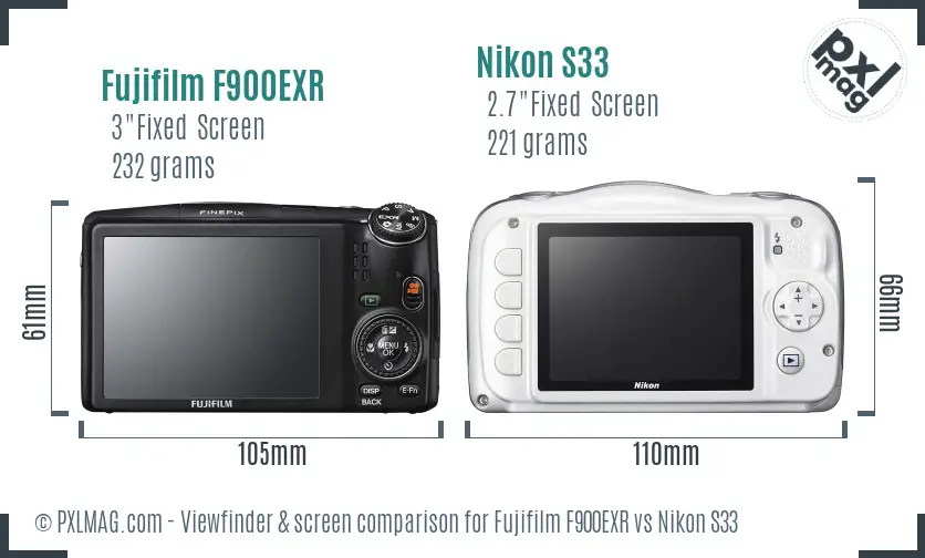 Fujifilm F900EXR vs Nikon S33 Screen and Viewfinder comparison Fujifilm F900EXR vs Nikon S33 Screen and Viewfinder comparison
