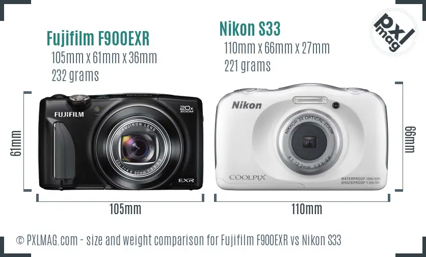 Fujifilm F900EXR vs Nikon S33 size comparison Fujifilm F900EXR vs Nikon S33 size comparison
