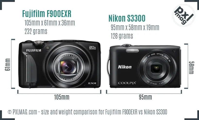 Fujifilm F900EXR vs Nikon S3300 size comparison