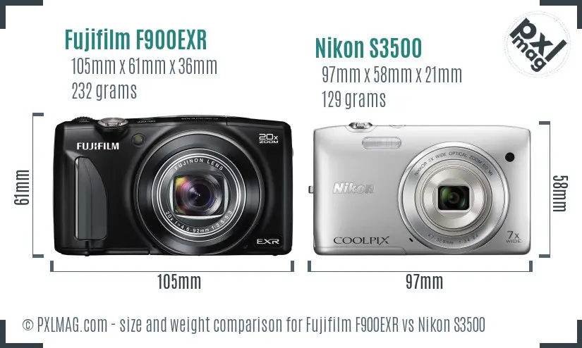 Fujifilm F900EXR vs Nikon S3500 size comparison
