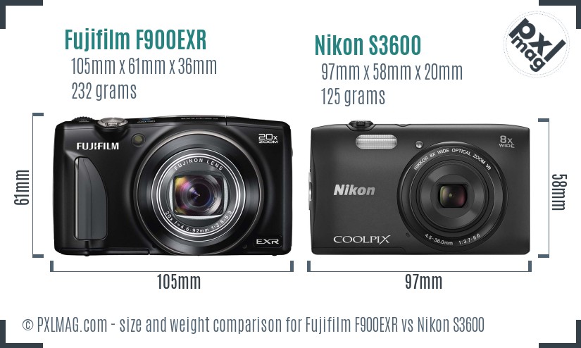 Fujifilm F900EXR vs Nikon S3600 size comparison