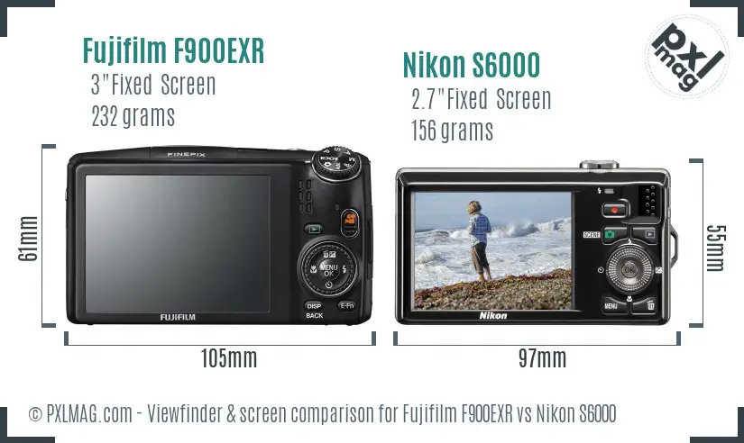 Fujifilm F900EXR vs Nikon S6000 Screen and Viewfinder comparison Fujifilm F900EXR vs Nikon S6000 Screen and Viewfinder comparison
