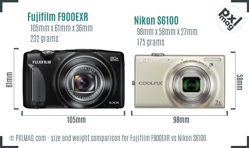 Fujifilm F900EXR vs Nikon S6100 size comparison Fujifilm F900EXR vs Nikon S6100 size comparison
