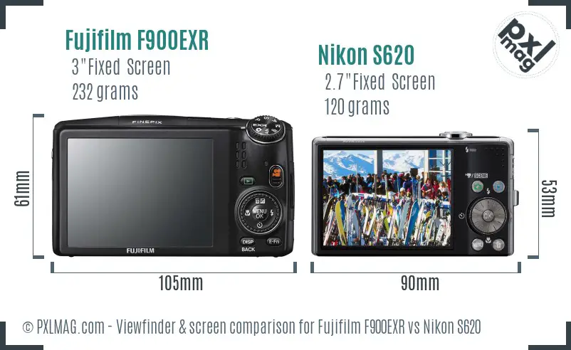 Fujifilm F900EXR vs Nikon S620 Screen and Viewfinder comparison