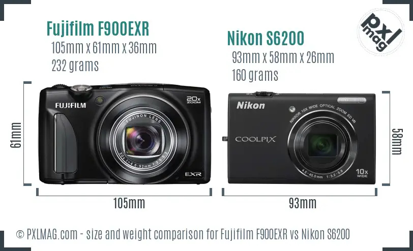 Fujifilm F900EXR vs Nikon S6200 size comparison