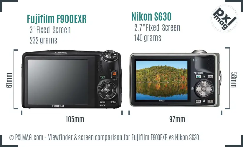 Fujifilm F900EXR vs Nikon S630 Screen and Viewfinder comparison