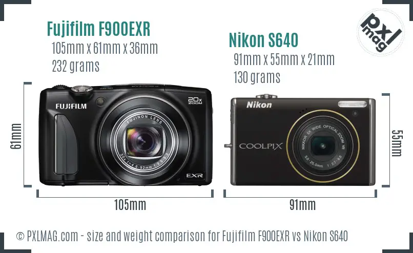 Fujifilm F900EXR vs Nikon S640 size comparison