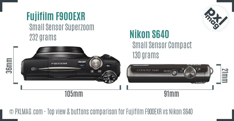 Fujifilm F900EXR vs Nikon S640 top view buttons comparison