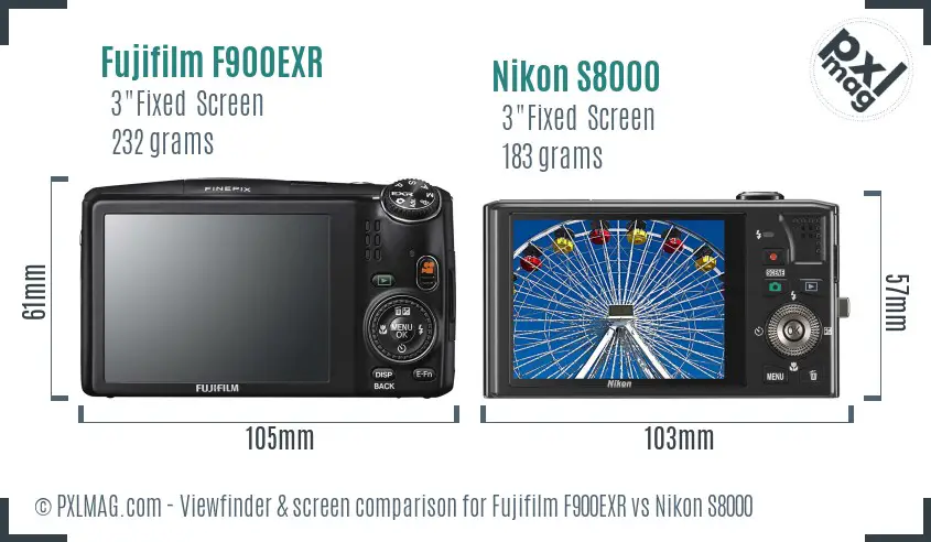 Fujifilm F900EXR vs Nikon S8000 Screen and Viewfinder comparison Fujifilm F900EXR vs Nikon S8000 Screen and Viewfinder comparison