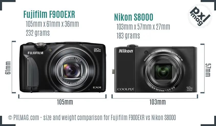 Fujifilm F900EXR vs Nikon S8000 size comparison Fujifilm F900EXR vs Nikon S8000 size comparison
