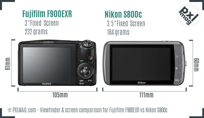 Fujifilm F900EXR vs Nikon S800c Screen and Viewfinder comparison