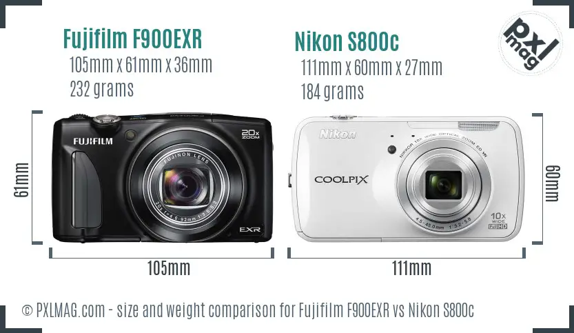 Fujifilm F900EXR vs Nikon S800c size comparison