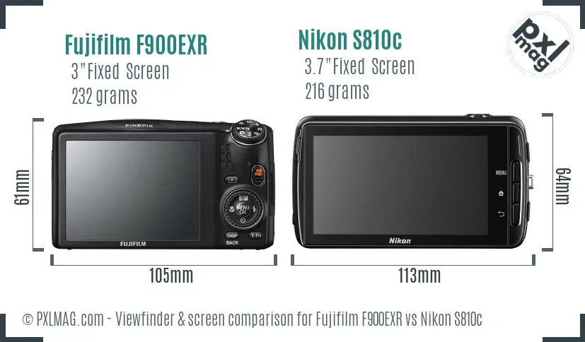 Fujifilm F900EXR vs Nikon S810c Screen and Viewfinder comparison