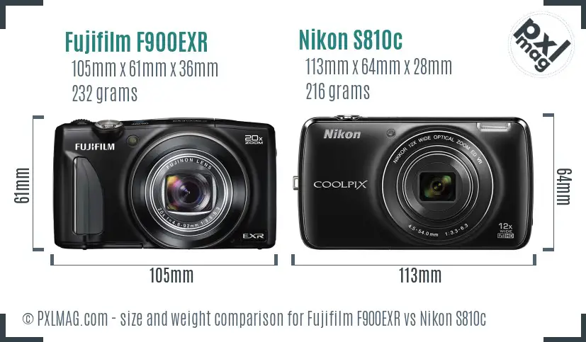 Fujifilm F900EXR vs Nikon S810c size comparison