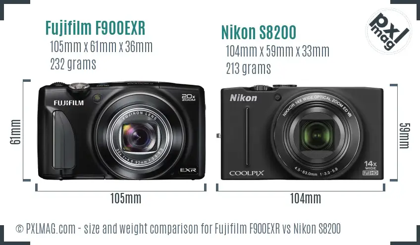 Fujifilm F900EXR vs Nikon S8200 size comparison Fujifilm F900EXR vs Nikon S8200 size comparison