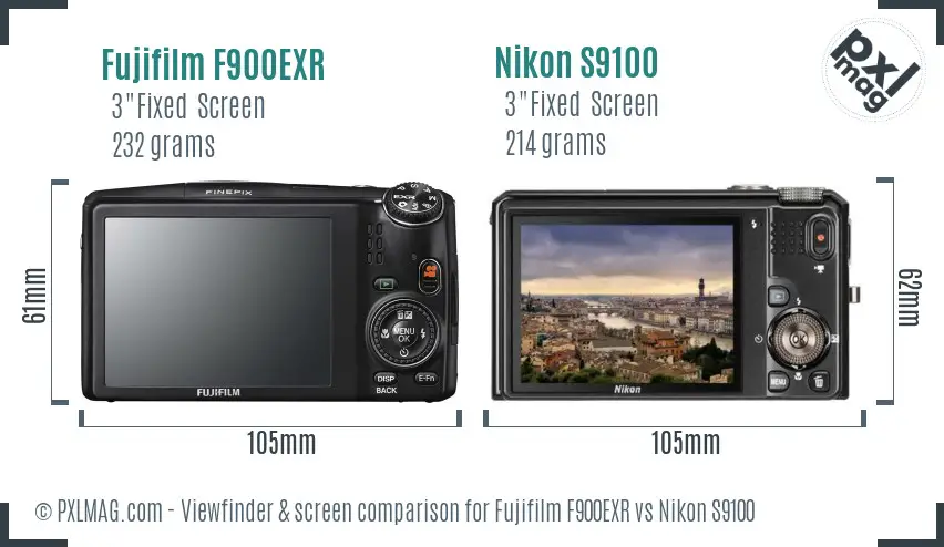 Fujifilm F900EXR vs Nikon S9100 Screen and Viewfinder comparison