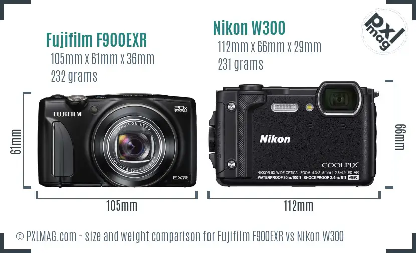 Fujifilm F900EXR vs Nikon W300 size comparison