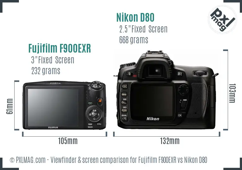 Fujifilm F900EXR vs Nikon D80 Screen and Viewfinder comparison