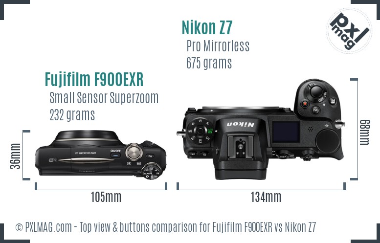Fujifilm F900EXR vs Nikon Z7 top view buttons comparison