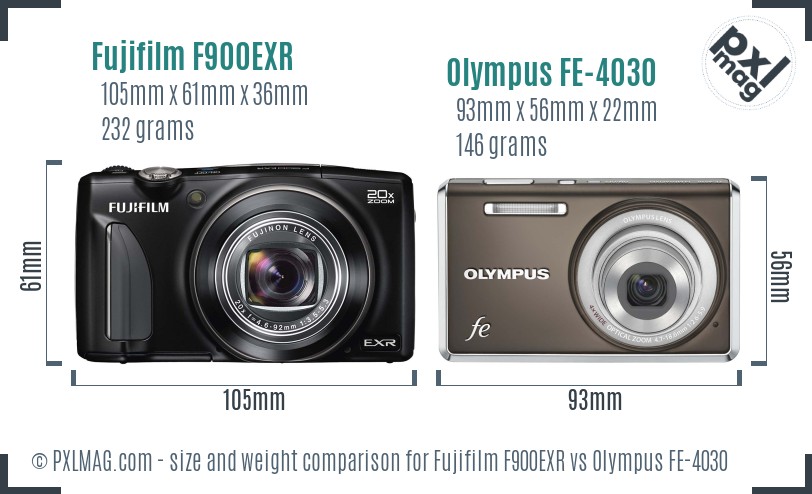 Fujifilm F900EXR vs Olympus FE-4030 size comparison Fujifilm F900EXR vs Olympus FE-4030 size comparison