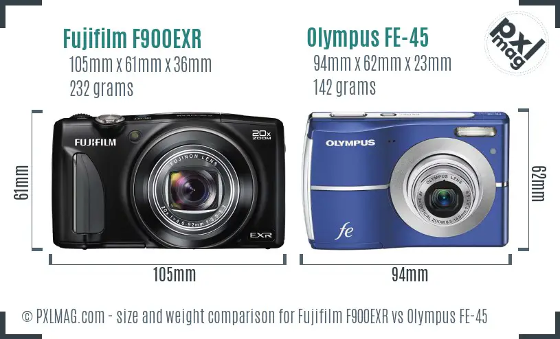 Fujifilm F900EXR vs Olympus FE-45 size comparison