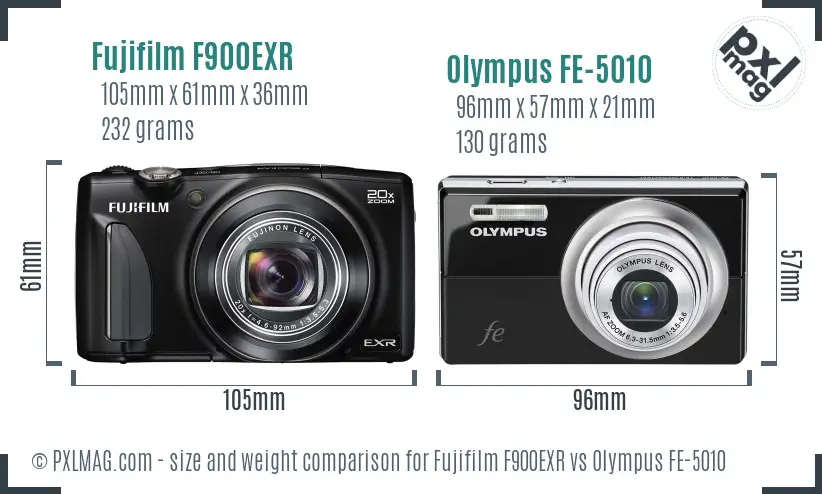 Fujifilm F900EXR vs Olympus FE-5010 size comparison
