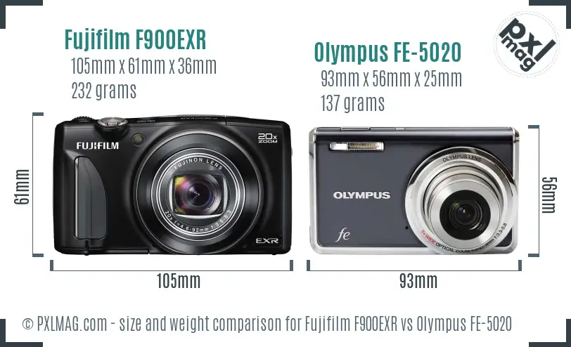 Fujifilm F900EXR vs Olympus FE-5020 size comparison