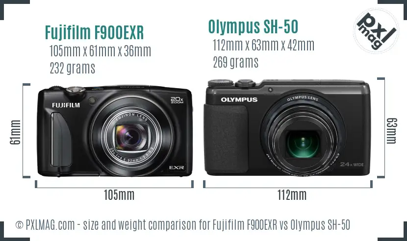 Fujifilm F900EXR vs Olympus SH-50 size comparison