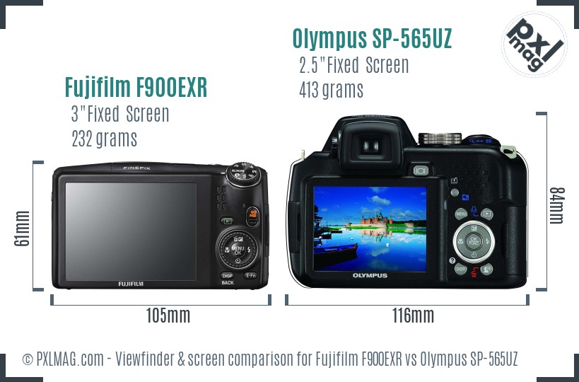 Fujifilm F900EXR vs Olympus SP-565UZ Screen and Viewfinder comparison