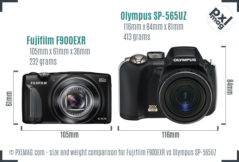 Fujifilm F900EXR vs Olympus SP-565UZ size comparison Fujifilm F900EXR vs Olympus SP-565UZ size comparison