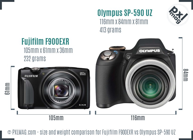 Fujifilm F900EXR vs Olympus SP-590 UZ size comparison