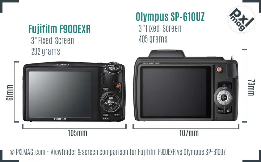 Fujifilm F900EXR vs Olympus SP-610UZ Screen and Viewfinder comparison