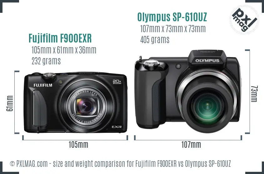 Fujifilm F900EXR vs Olympus SP-610UZ size comparison