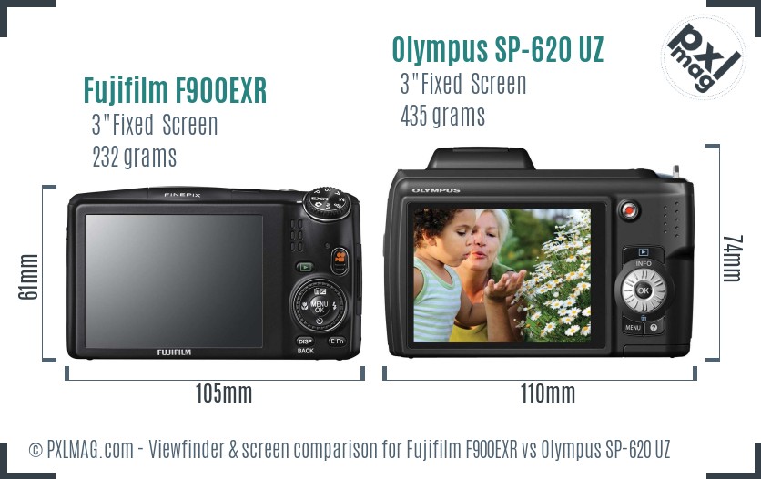 Fujifilm F900EXR vs Olympus SP-620 UZ Screen and Viewfinder comparison