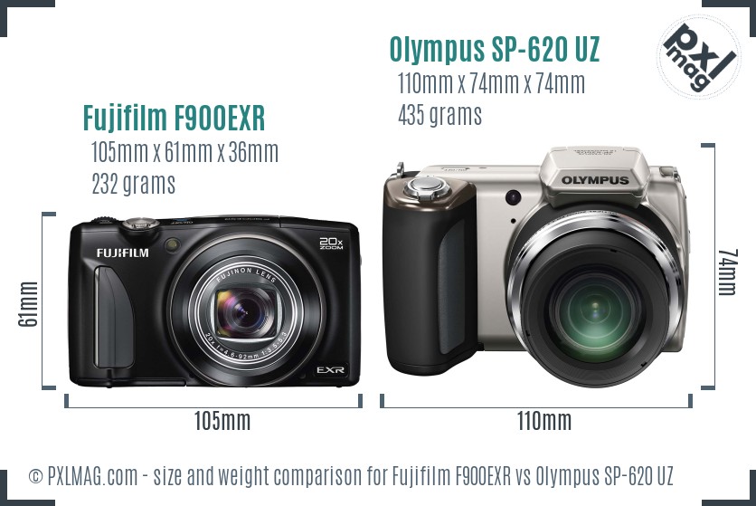Fujifilm F900EXR vs Olympus SP-620 UZ size comparison