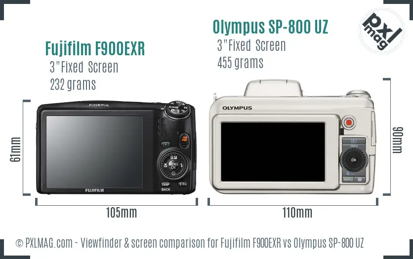 Fujifilm F900EXR vs Olympus SP-800 UZ Screen and Viewfinder comparison