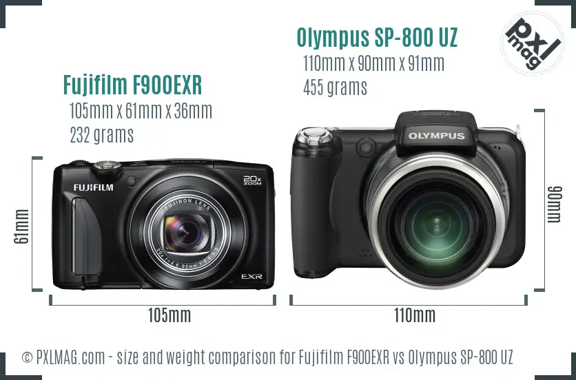 Fujifilm F900EXR vs Olympus SP-800 UZ size comparison