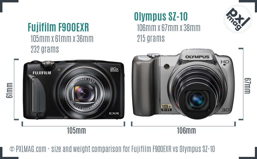 Fujifilm F900EXR vs Olympus SZ-10 size comparison