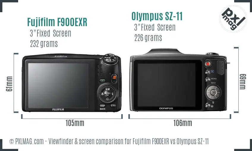 Fujifilm F900EXR vs Olympus SZ-11 Screen and Viewfinder comparison