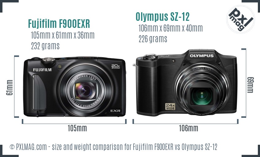 Fujifilm F900EXR vs Olympus SZ-12 size comparison