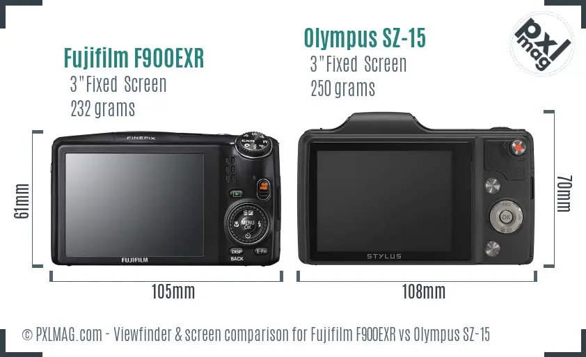 Fujifilm F900EXR vs Olympus SZ-15 Screen and Viewfinder comparison